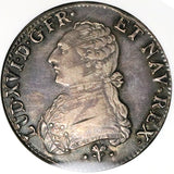 1789-L NGC AU 53 France Louis XVI Ecu Crown Bayonne Mint Silver Coin (25050502C)