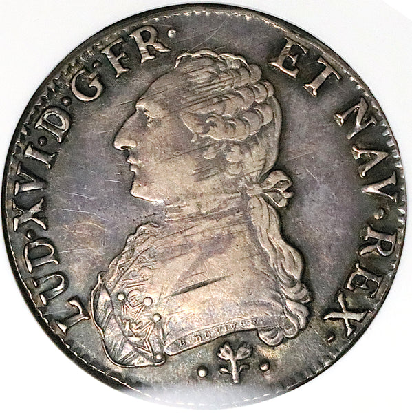 1789-L NGC AU 53 France Louis XVI Ecu Crown Bayonne Mint Silver Coin (25050502C)