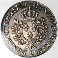 1789-L NGC AU 53 France Louis XVI Ecu Crown Bayonne Mint Silver Coin (25050502C)