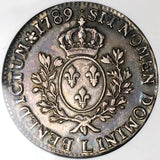 1789-L NGC AU 53 France Louis XVI Ecu Crown Bayonne Mint Silver Coin (25050502C)