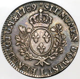 1789-L NGC AU 53 France Louis XVI Ecu Crown Bayonne Mint Silver Coin (25050502C)