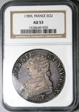 1789-L NGC AU 53 France Louis XVI Ecu Crown Bayonne Mint Silver Coin (25050502C)