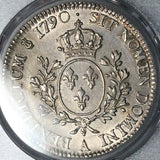 1790/70-A PCGS AU 55  Louis XVI France Ecu Paris Mint Overdate Silver Coin POP 1/0 (26051702C)