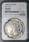 1790-Q NGC Genuine France Louis XVI Ecu Perpignan Mint Crown Silver Coin (24032601C)