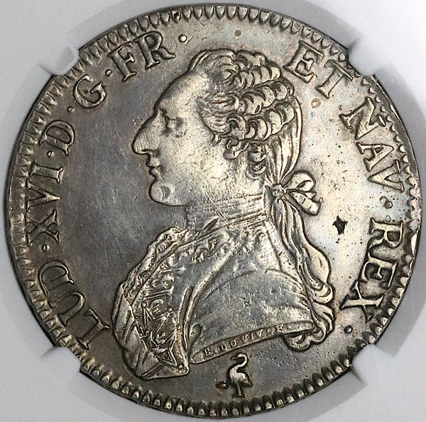 1791-A NGC AU France Louis XVI Ecu Crown Paris Mint Silver Coin (23100604C)