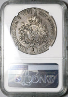 1791-A NGC AU France Louis XVI Ecu Crown Paris Mint Silver Coin (23100604C)