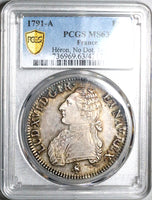 1791-A PCGS MS 63 France Louis XVI Ecu Paris Mint Silver Coin POP 3/0 (25102401C)