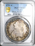 1791-A PCGS MS 63 France Louis XVI Ecu Paris Mint Silver Coin POP 3/0 (25102401C)