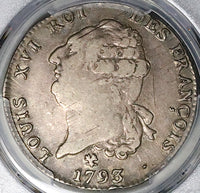 1793-L PCGS XF 40 France Louis XVI Ecu Constitution Bayonne Silver Coin POP 1/2 (23062401D)