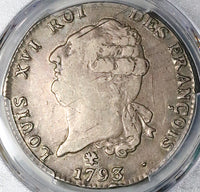 1793-L PCGS XF 40 France Louis XVI Ecu Constitution Bayonne Silver Coin POP 1/2 (23062401D)