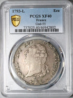 1793-L PCGS XF 40 France Louis XVI Ecu Constitution Bayonne Silver Coin POP 1/2 (23062401D)