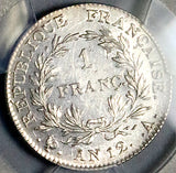 1803-A PCGS AU 58 France 1 Franc An 12 Napoleon I Paris Silver Coin (26082503C)