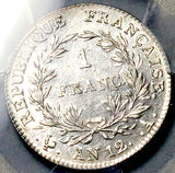 1803-A PCGS AU 58 France 1 Franc An 12 Napoleon I Paris Silver Coin (26082503C)
