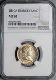 1810-A NGC AU 50 France Napoleon 1 Franc Paris Mint Silver Coin POP 1/5 (24072801C)