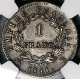 1811-B NGC MS 62 France Napoleon 1 Franc Rouen Mint Rare Silver Coin POP 2/0 (26022501C)