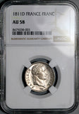 1811-D NGC AU 58 France Napoleon 1 Franc Lyon Rare Silver Coin POP 3/3 (26061603C)