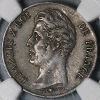 1825-A NGC AU 53 France 1 Franc Charles X Paris Mint 1st Year Silver Coin (25090501C)