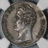 1825-A NGC AU 53 France 1 Franc Charles X Paris Mint 1st Year Silver Coin (25090501C)