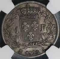 1825-A NGC AU 53 France 1 Franc Charles X Paris Mint 1st Year Silver Coin (25090501C)