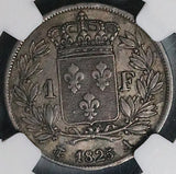 1825-A NGC AU 53 France 1 Franc Charles X Paris Mint 1st Year Silver Coin (25090501C)