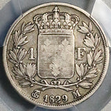 1829-M PCGS VF 20 France 1 Franc Charles X Toulouse Mint 46K Silver Coin POP 1/0 (26040706C)