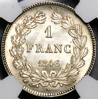 1846-B NGC MS 63 France 1 Franc Louis Philippe Rouen SIlver Coin POP 1/0 (24022102C)