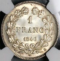 1846-B NGC MS 63 France 1 Franc Louis Philippe Rouen SIlver Coin POP 1/0 (24022102C)