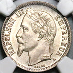 1867-A NGC MS 65 France 1 Franc Napoleon III Paris Gem Silver Coin (25062903C)