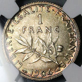 1904 NGC MS63  France 1 Franc Sower Semeuse Paris Mint Silver Coin (25120602C)