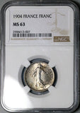 1904 NGC MS63  France 1 Franc Sower Semeuse Paris Mint Silver Coin (25120602C)