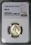 1905 NGC MS65 France 1 Franc Sower Semeuse Paris Mint GEM Silver Coin POP 1/2 (25120903C)