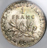 1908 NGC MS 66 France 1 Franc Sower Silver Gem Paris Coin POP 3/0 (24120601C)