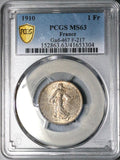 1910 PCGS MS 63 France 1 Franc Sower Mint State Paris Silver Coin (25090502C)