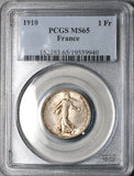 1910 PCGS MS 65 France 1 Franc Sower Mint State Paris Gem Silver Coin (26011101C)