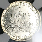 1910 NGC MS 65 France 1 Franc Sower Mint State Paris Gem Silver Coin (26011102C)