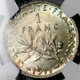 1911 NGC MS 65 France 1 Franc Sower Paris Gem Silver Coin POP 3/0 (26072601D)