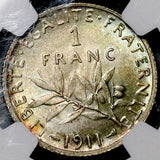 1911 NGC MS 65 France 1 Franc Sower Paris Gem Silver Coin POP 3/0 (26072601D)