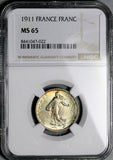 1911 NGC MS 65 France 1 Franc Sower Paris Gem Silver Coin POP 3/0 (26072601D)