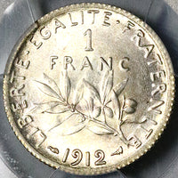 1912 PCGS MS 65 France 1 Franc Sower GEM Mint State Paris Silver Coin (24121801C)