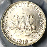 1912 PCGS MS 65 France 1 Franc Sower GEM Mint State Paris Silver Coin (24121801C)