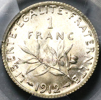 1912 PCGS MS 65 France 1 Franc Sower GEM Mint State Paris Silver Coin (24121801C)