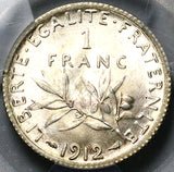 1912 PCGS MS 65 France 1 Franc Sower GEM Mint State Paris Silver Coin (24121801C)