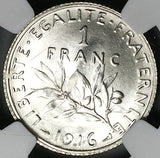 1916 NGC MS 66 France 1 Franc Sower Mint State WW I Silver Coin (23071702D)