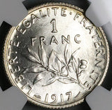 1917 NGC MS 66 France 1 Franc Sower Mint State WW I Silver Coin (24053102C)