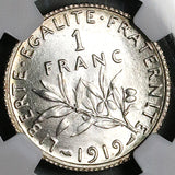 1919 NGC MS 65 France 1 Franc Sower Silver Gem Mint State Paris Coin (25111403C)