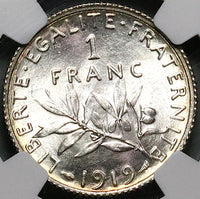 1919 NGC MS 65 France 1 Franc Sower Silver Gem Mint State Paris Coin (23110601C)