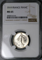 1919 NGC MS 65 France 1 Franc Sower Silver Gem Mint State Paris Coin (23110601C)