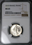 1919 NGC MS 65 France 1 Franc Sower Silver Gem Mint State Paris Coin (23110601C)