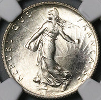 1919 NGC MS 66 France 1 Franc Sower Silver Gem Mint State Paris Coin (24072101C)