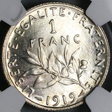 1919 NGC MS 66 France 1 Franc Sower Silver Gem Mint State Paris Coin (24072101C)